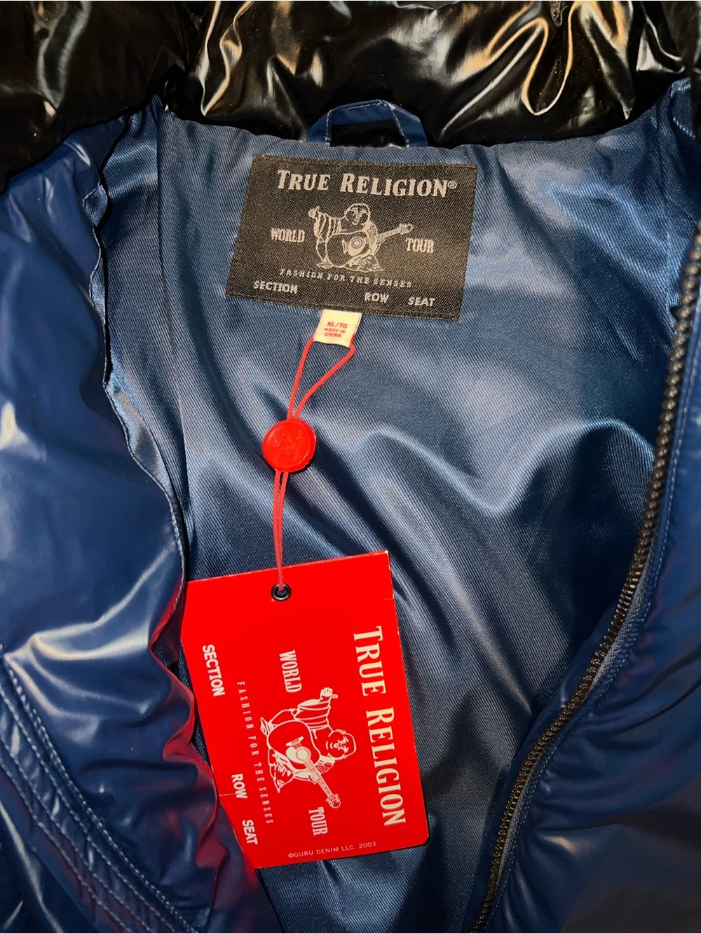 True Religion Navy and Black Quilted Puffer Jacket with Hood - Picture 4 of 13